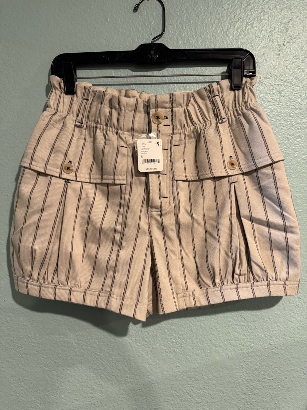 NWT Free People Effie Striped Shorts Cream & Brown Size S